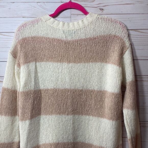 American Eagle Outfitters Jegging Fit Blush Pink Striped Wool Blend Sweater - Picture 13 of 16